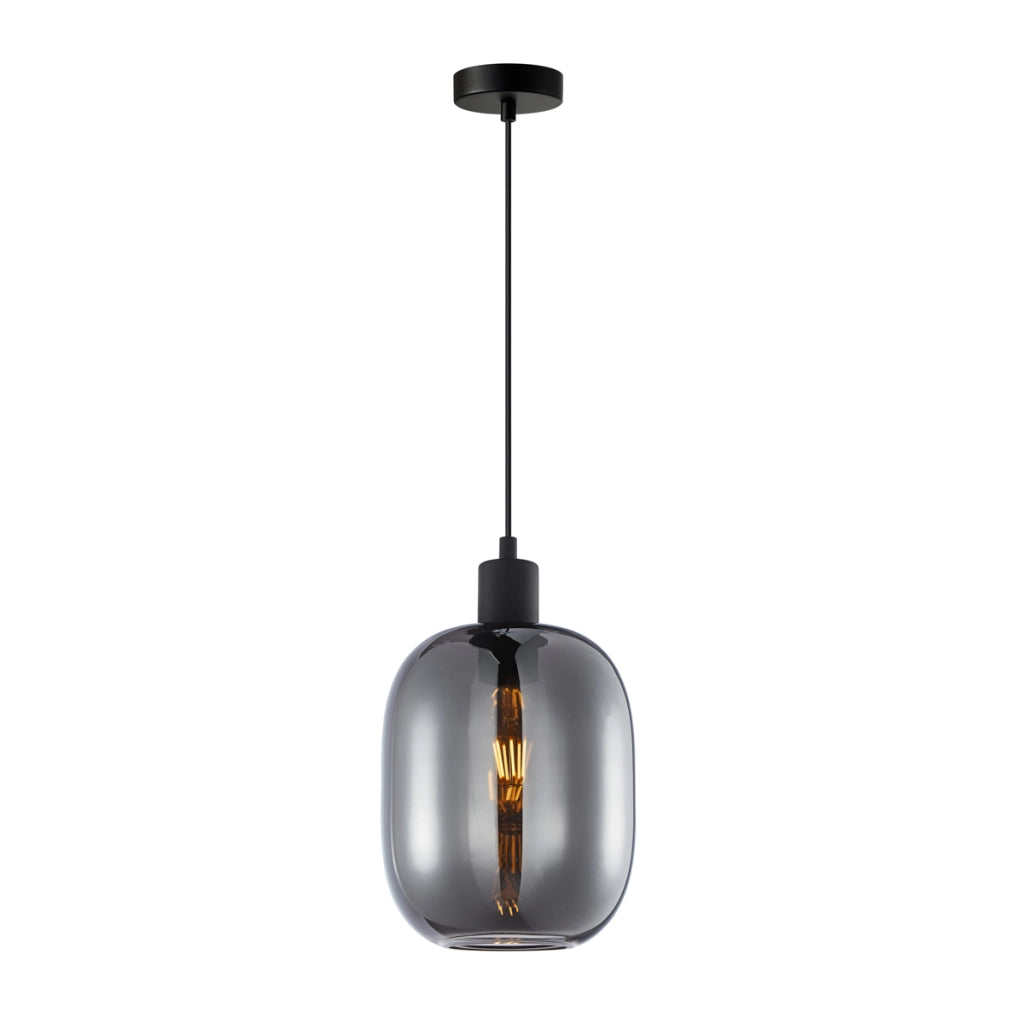 Sospensione Italux Talia nera vetro fumé E27 40W Ø18cm