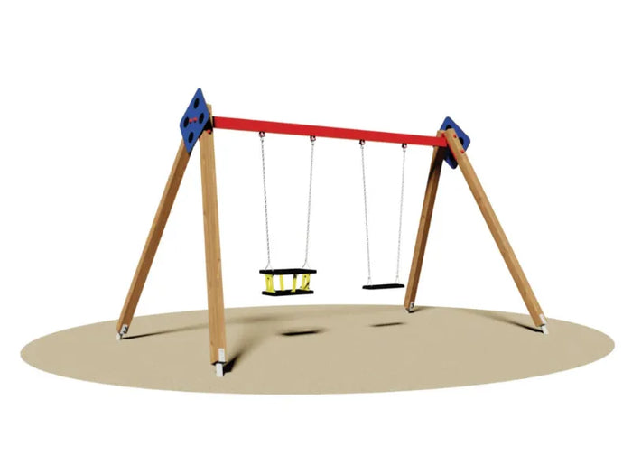 Altalena Florida 2 Posti 859 legno 9x9cm trave acciaio 10x5cm EN 1176 Giochipark - Piano/orsetto