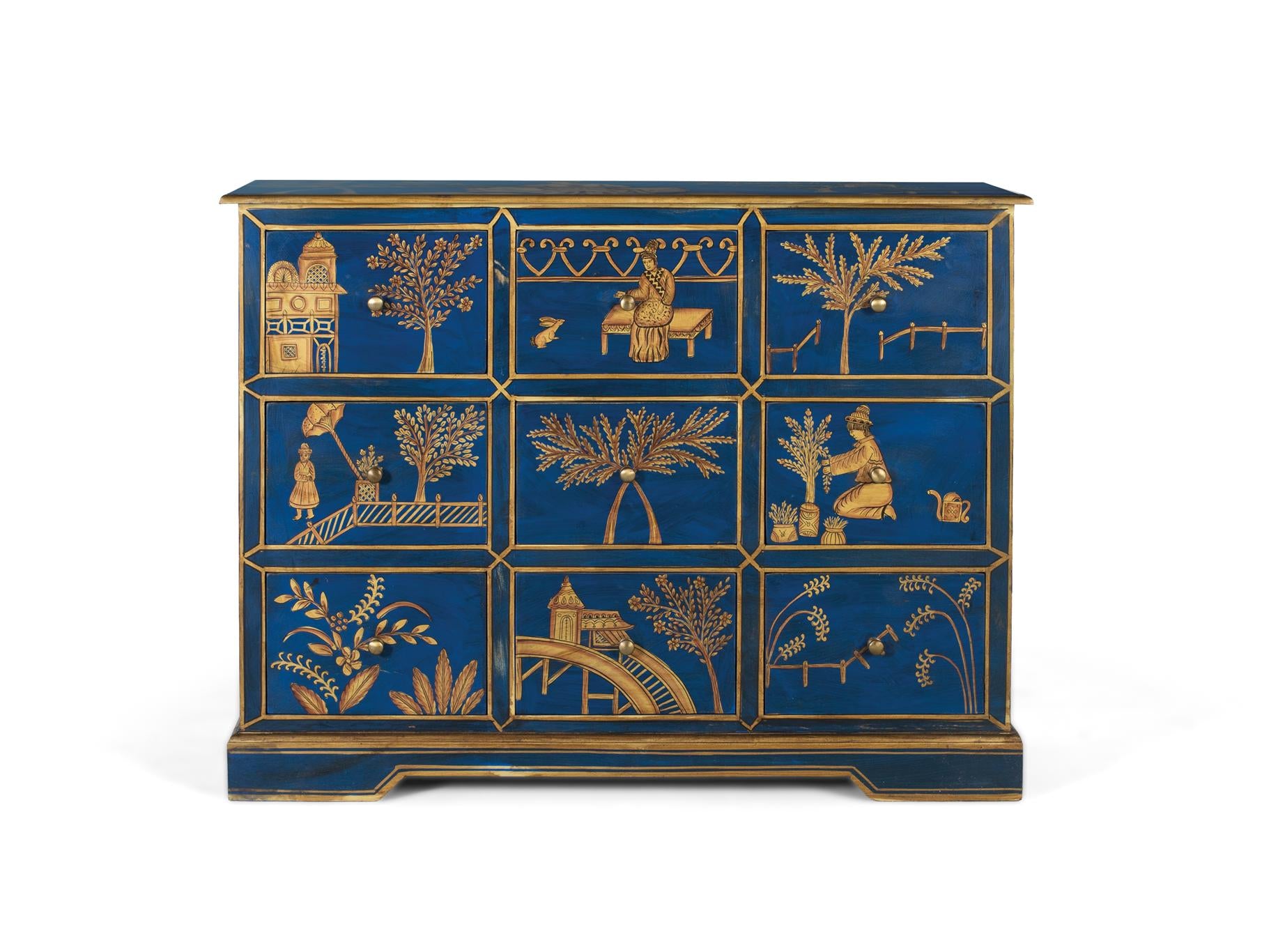 Credenza con 9 cassetti dipinti a mano e dettagli dorati