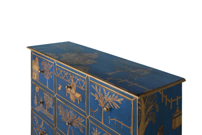 Credenza con 9 cassetti dipinti a mano e dettagli dorati