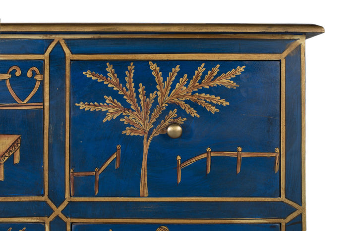 Credenza con 9 cassetti dipinti a mano e dettagli dorati