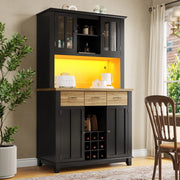 Buffet Cucina con LED ¨C Xylo ¨C Bianco, Ripiani Regolabili, Vetrina, 106x40x179.5
