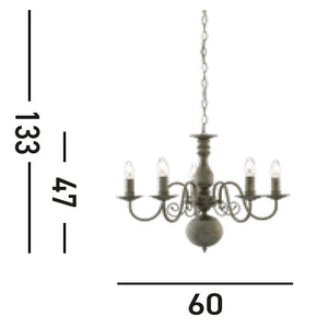 Lampadario Contemporaneo Greythorne Acciaio Grigio 5 Luci E14