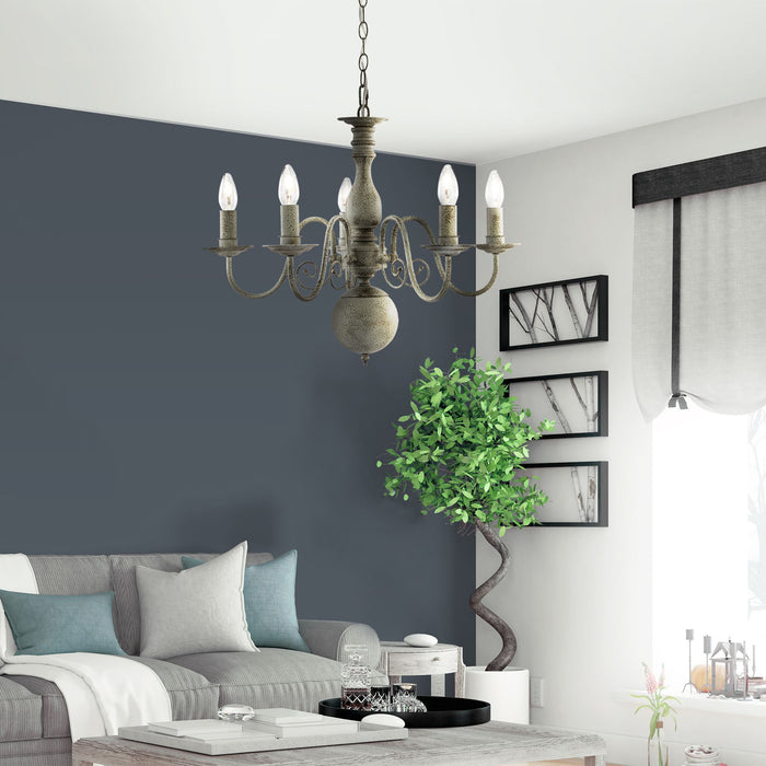 Lampadario Contemporaneo Greythorne Acciaio Grigio 5 Luci E14
