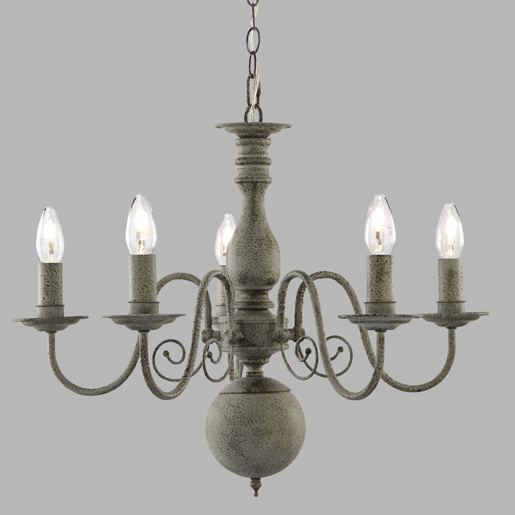 Lampadario Contemporaneo Greythorne Acciaio Grigio 5 Luci E14