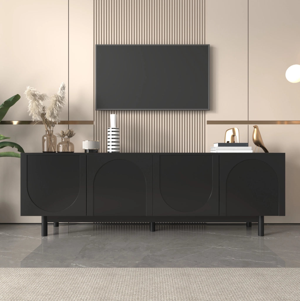 Mobile TV ULEVR 175x38x56 cm con 4 ante push-to-open e ripiani regolabili, nero