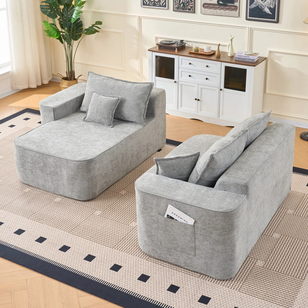 Divano Angolare Modulare 3 Posti con Chaise Longue Senza Montaggio; Seduta Profonda XXL; Ciniglia Grigio