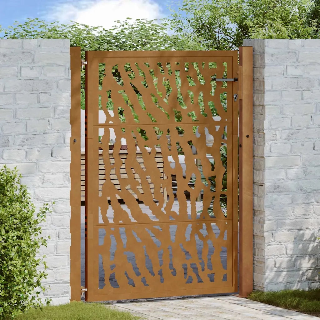 Cancello da giardino 100x150 cm in acciaio corten con design a traccia 4100986