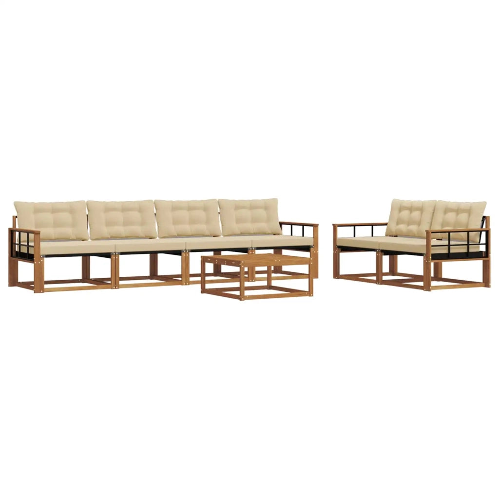 Set di divani da esterno con cuscino 7 pcs Naturale e Beige 3369224