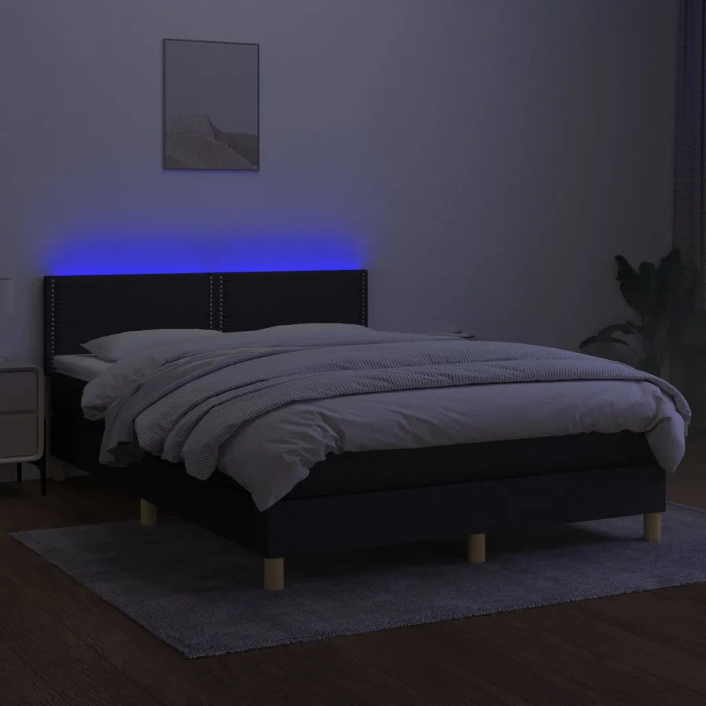 Letto a Molle con Materasso e LED Nero 140x190 cm in Tessuto 3133631