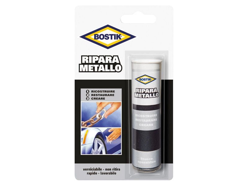 Stucco epossidico in stick ripara metallo Bostik colore grigio metallo