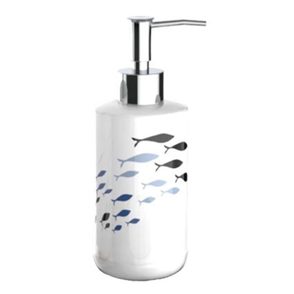 Trade Shop - Dispenser Porta Sapone Liquido In Ceramica Con Pesciolini Accessorio Bagno 69875 -
