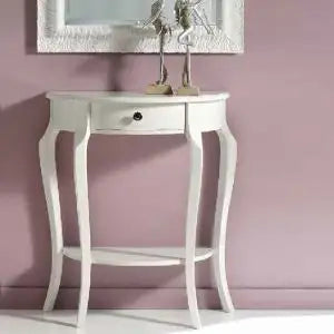 Consolle entratina sagomata in legno massiccio con cassetto mod Gina Shabby chic bianca