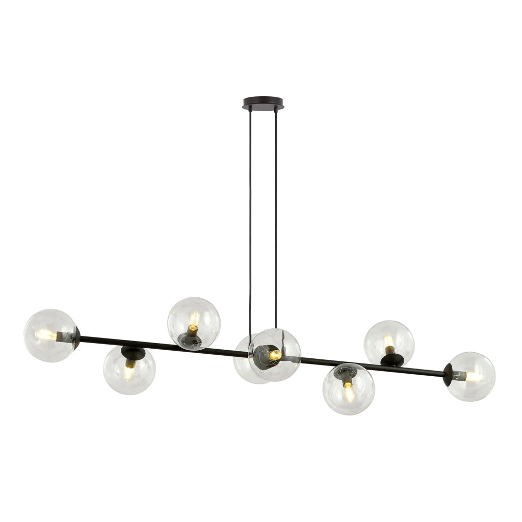 Lampadario Contemporaneo 8 Luci Durga In Acciaio Nero E Sfere Vetro Trasparente