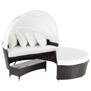 Lettino da giardino in vimini rattan bianco e marrone con cuscini Tavolino da caffè resistente agli agenti atmosferici