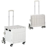 Carrello per la Spesa Pieghevole con Manico Telescopico Regolabile e Coperchio, Capacità max. 80 kg, Bianco