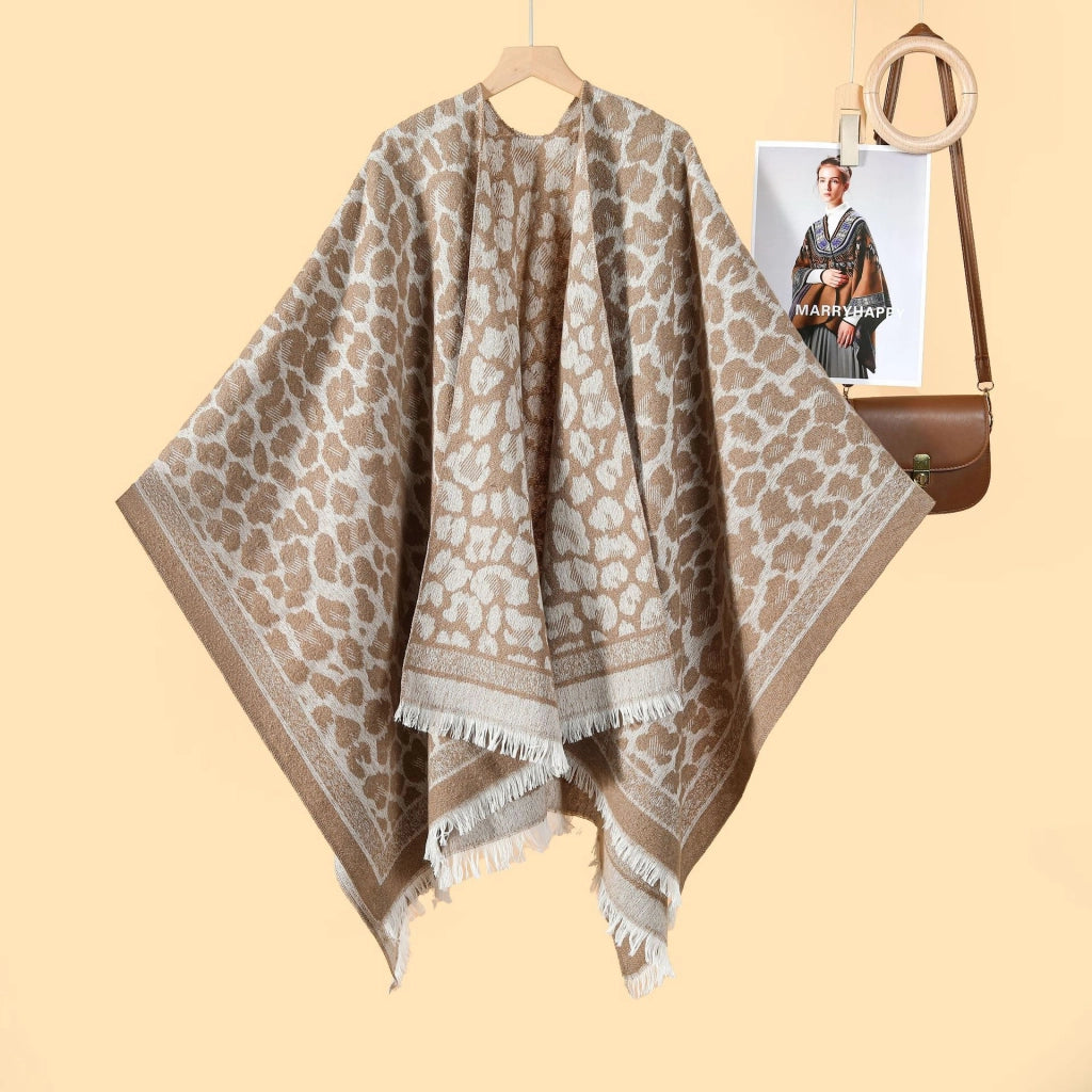 Sciarpa classica con stampa leopardata, cardigan reversibile da donna in jacquard, caldo e a prova di freddo.