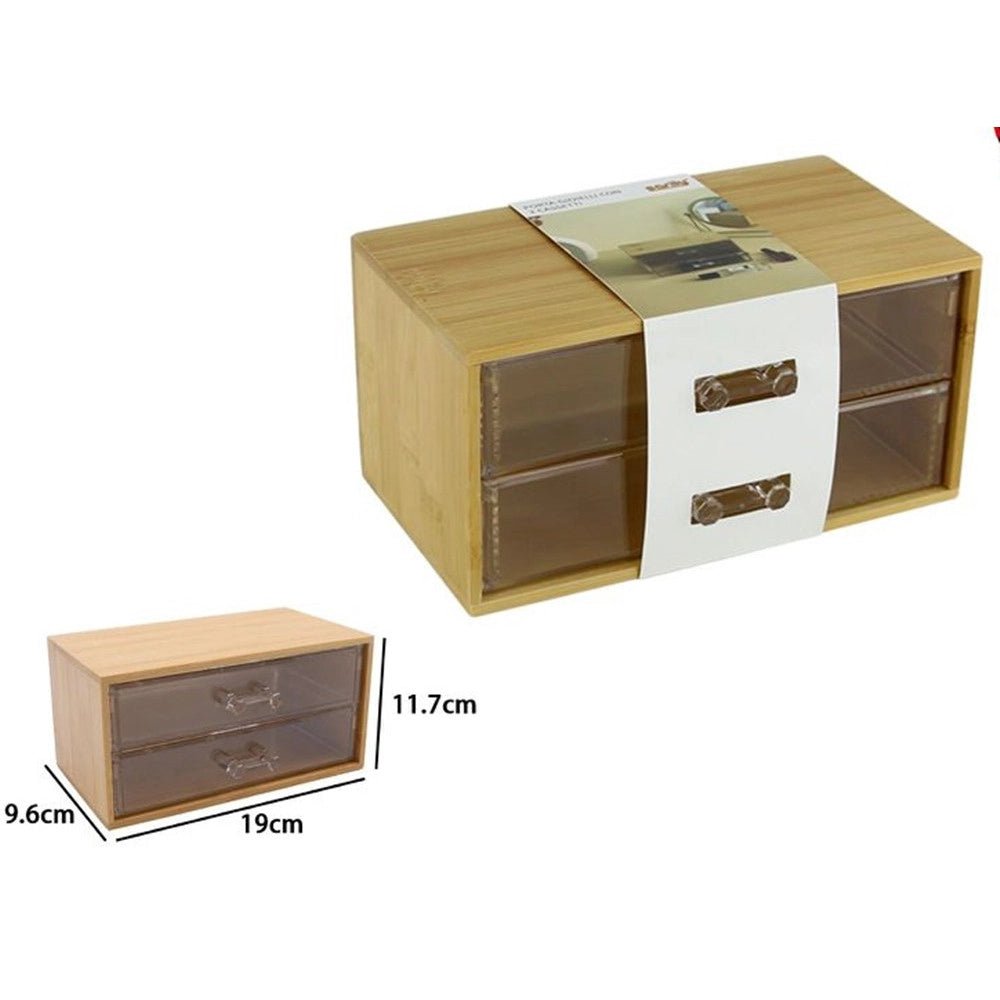 Trade Shop - Porta Gioielli Cosmetici Con 2 Cassetti Organizzatore Casa In Legno 19x11.7x9.6 Cm 10829 -