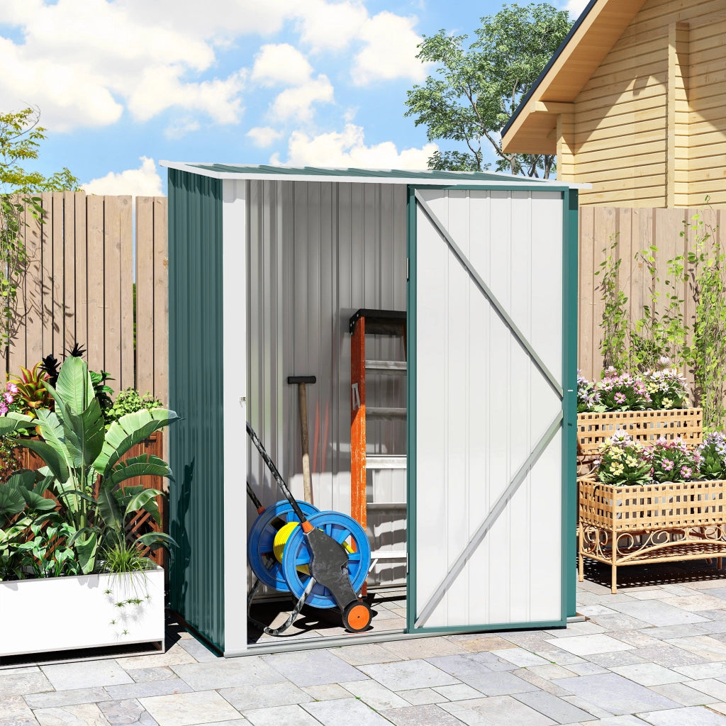 Casetta da Giardino 161,5x94,5x196 cm Porta Attrezzi con Catenaccio in Acciaio Verde