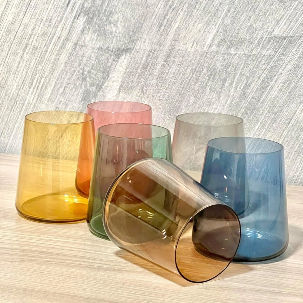 Trade Shop - Set 6 Bicchieri Colorati Da 380ml In Vetro Per Acqua E Vino Bicchiere Colorato -