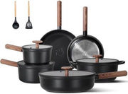 Set di pentole ceramici 17 in 1 - con maniglie rimovibili - tutti gli stufini - nero