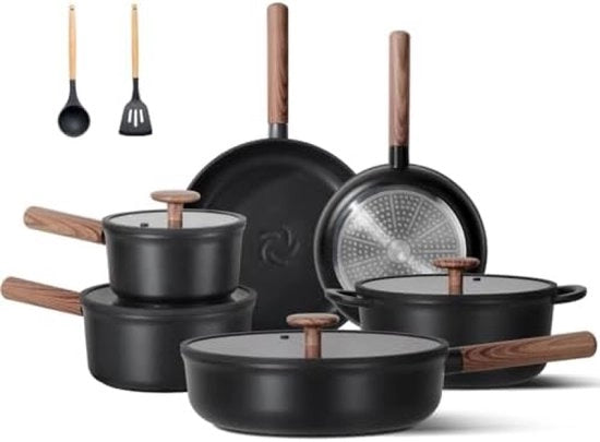 Set di pentole ceramici 17 in 1 - con maniglie rimovibili - tutti gli stufini - nero