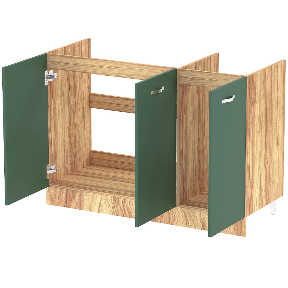 Mobile Sottolavello Cucina Componibile Mobiletto in Legno Colore Verde con 3 Ante