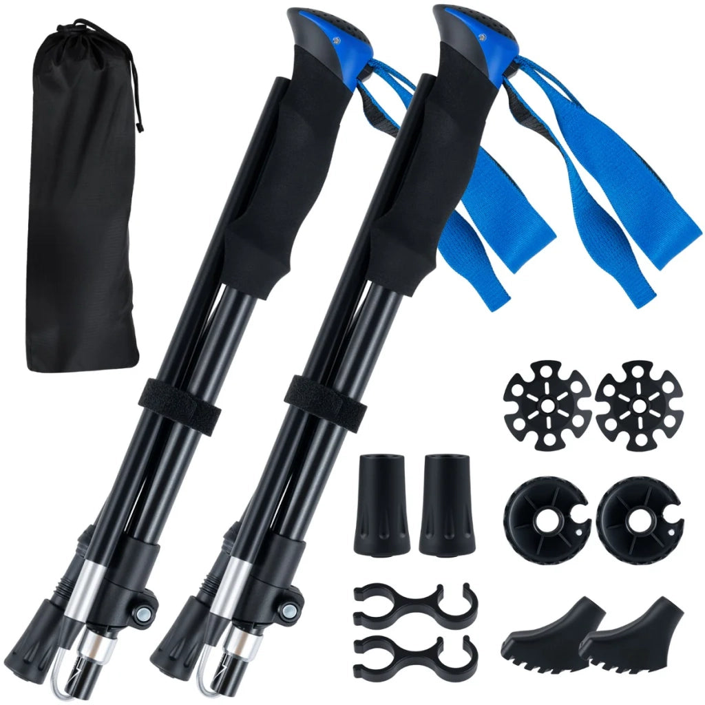 Set di 2 bastoncini da trekking pieghevoli leggeri da 115-130 cm con meccanismo di bloccaggio ergonomico a sgancio rapido per escursioni alluminio blu 20_0016095