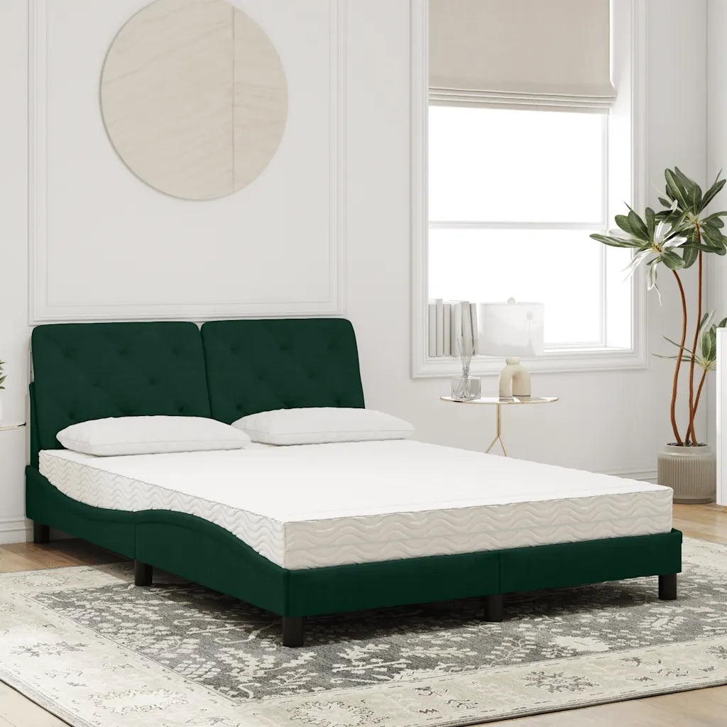 Letto con Materasso Verde Scuro 140x190 cm in Velluto 3208655