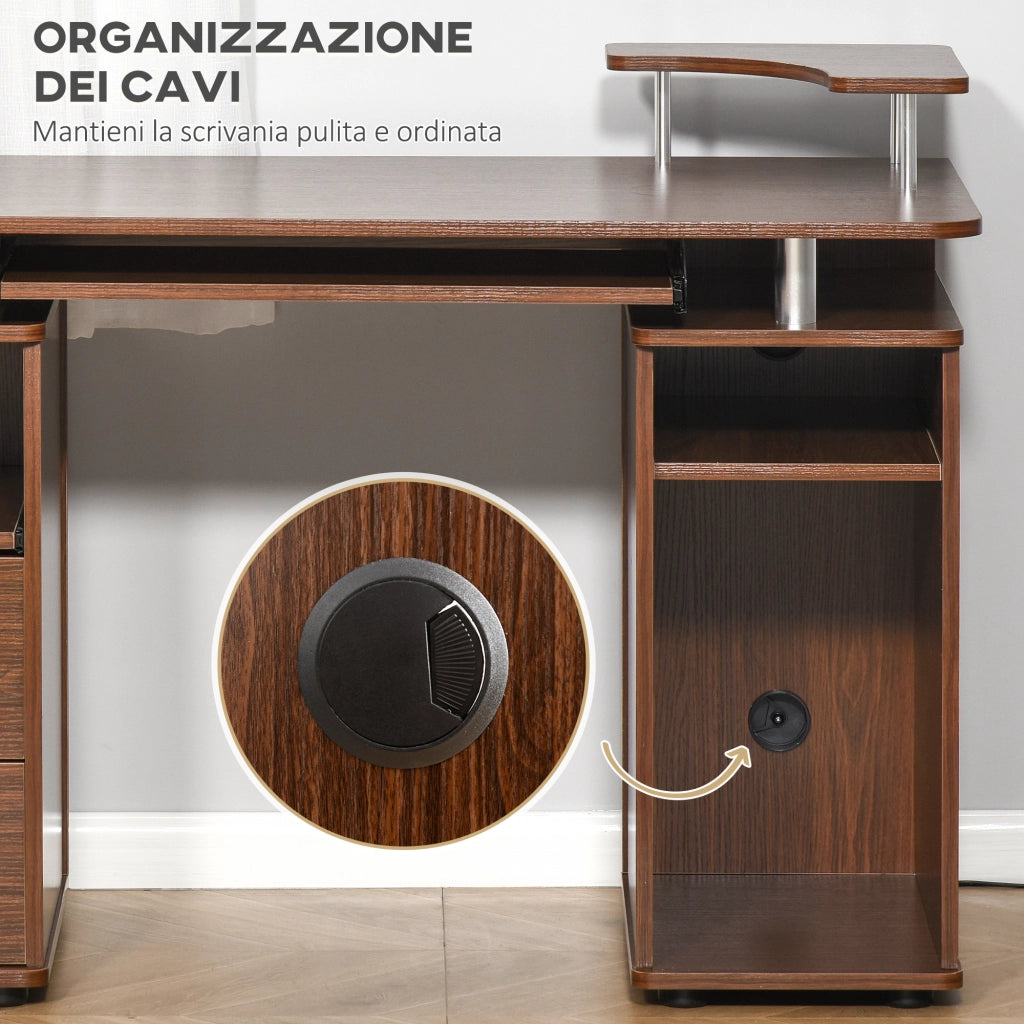 Scrivania per Computer con Libreria e Cassetti ¨C zephmum ¨C Legno, Marrone, 120x55x85cm
