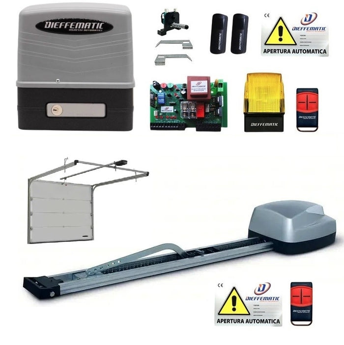 COMBO CANCELLO SCORREVOLE 600KG 230V + UNIKO 100KG 24V PORTA A MOLLA O SEZIONALI