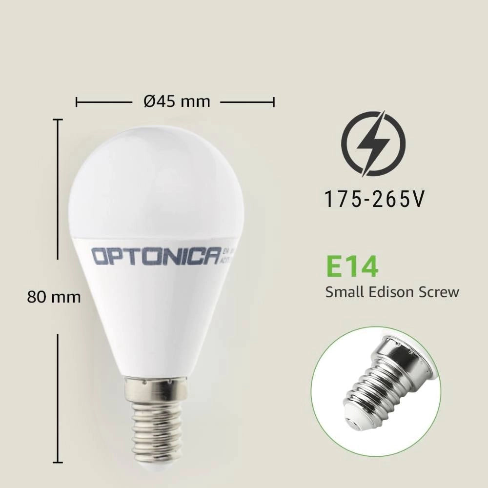 Optonica lampadine led e14 g45 8w classe energetica f in vetro opaco bianco *** temperatura colore lampada 4000k bian...