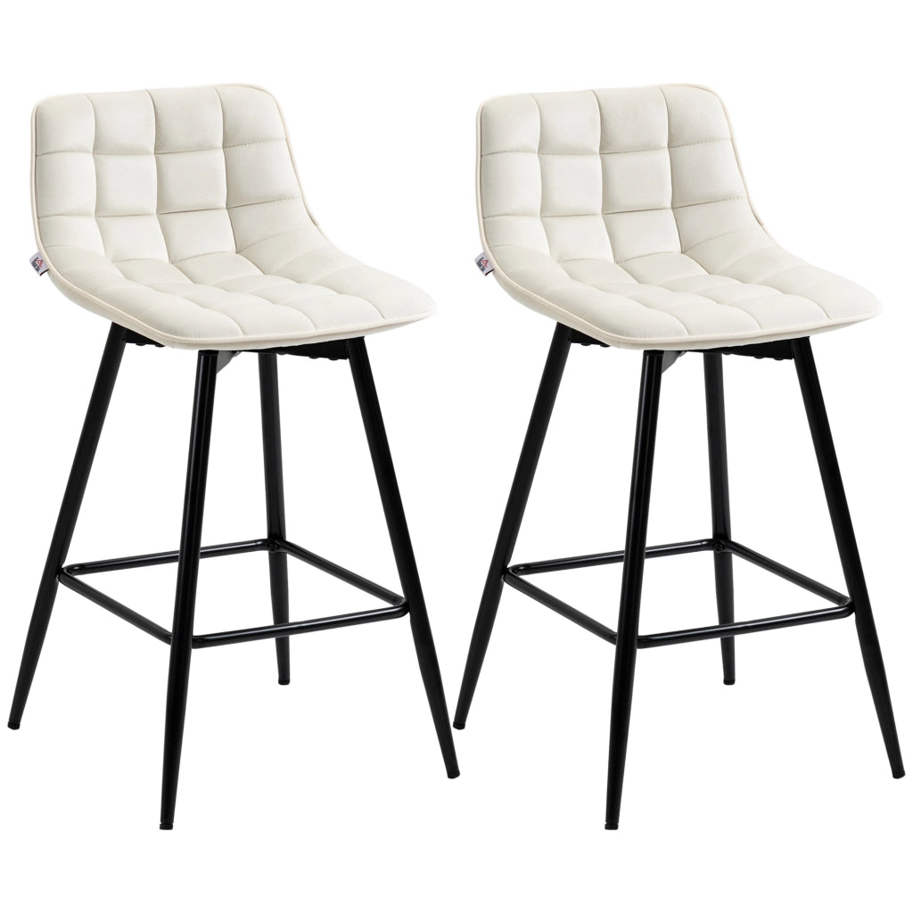 Sgabelli Alti con Schienale e Poggiapiedi ¨C Minimal ¨C Tessuto Effetto Velluto e Metallo Crema 45x47x84 cm