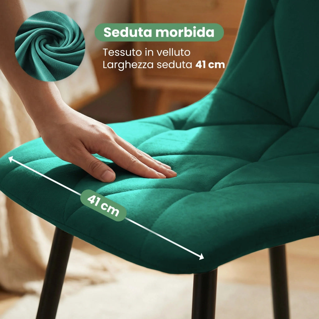 Set di 6 Sedie in velluto trapuntate MILO Verde Bottiglia gambe nere