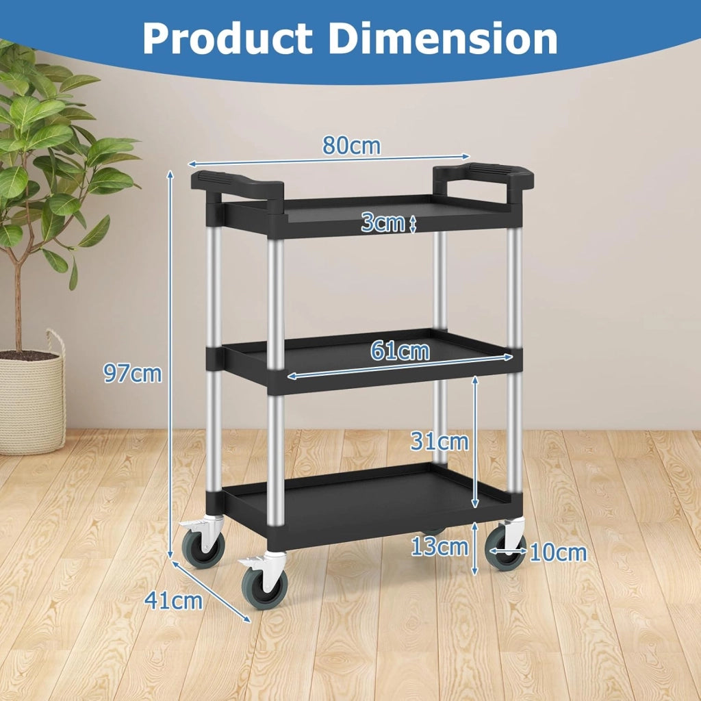 Carrello Rotolante in Metallo a 3 Livelli, Carrello per Strumenti Robusto con Ruote Universali Bloccabili, 2 Maniglie, Capacità 150 KG, Multifunzionale per Garage, Cucina, Magazzino