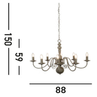 Lampadario Contemporaneo Greythorne Acciaio Grigio 8 Luci E14