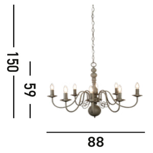 Lampadario Contemporaneo Greythorne Acciaio Grigio 8 Luci E14