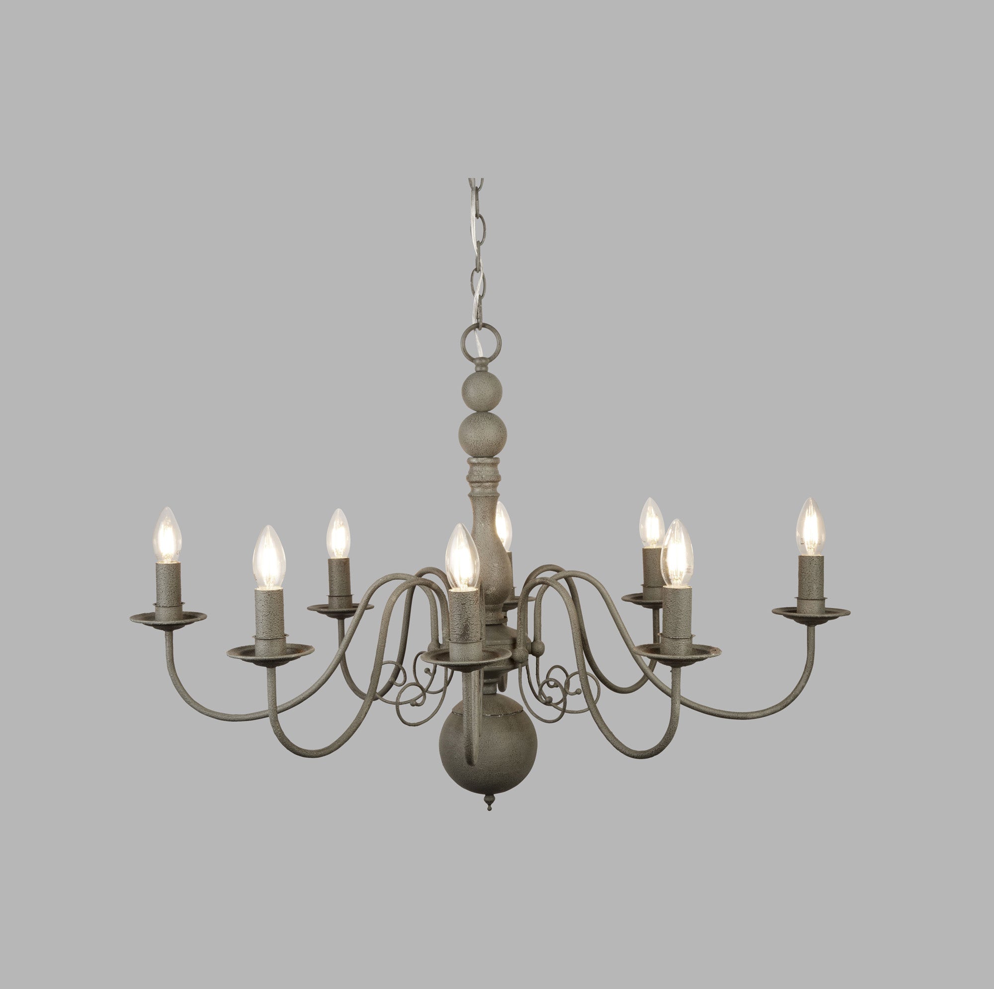 Lampadario Contemporaneo Greythorne Acciaio Grigio 8 Luci E14