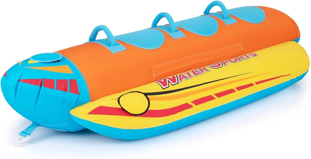 Gommone a Banana Gonfiabile per 3 Persone, Tubo Trainabile per Sport Acquatici e Nautici, Gommone a Banana da Recreazione Acquatica con Scarico e Corda di Traino, Carico Massimo 231 kg