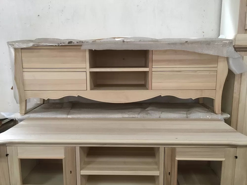 Porta tv  classico in legno bombato 4 cassetti grezzo l.182 p.50 h.61 (3026) - Mobili 2G