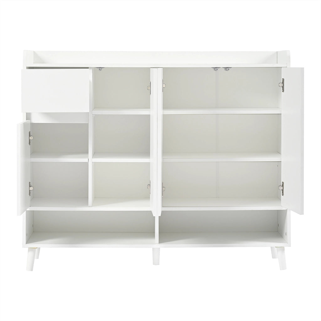 Credenza e madia con 4 ante, 1 cassetto e ripiano regolabile, per soggiorno e cucina, bianco, 120 × 35 × 99 cm