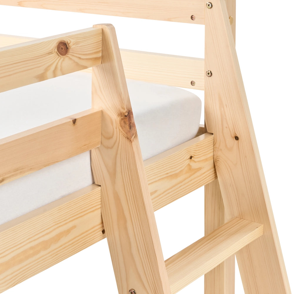 Letto a castello per bambini in legno con rete a doghe 90 x 200 cm con scivolo Marrone Chiaro per bambini