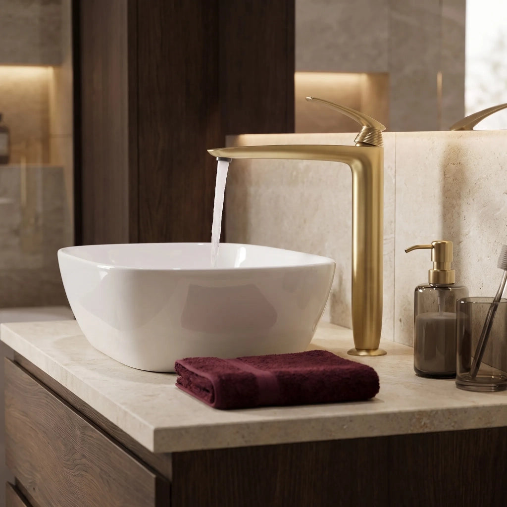 Rubinetto Da Lavabo Premium Rea Como Brush Gold High