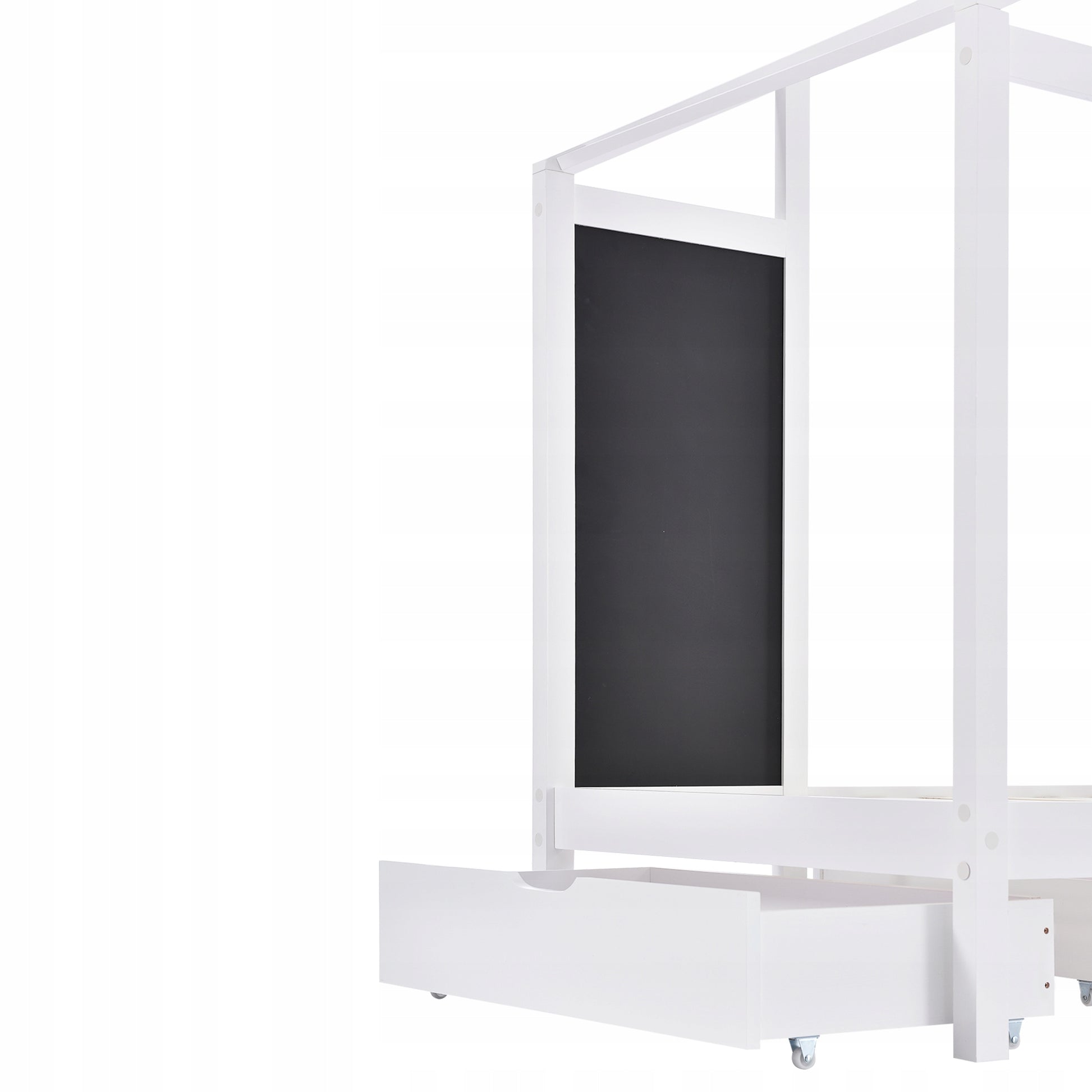 Letto singolo per bambini 90x200 - Xylo - Con lavagna e 2 cassetti, bianco senza materasso