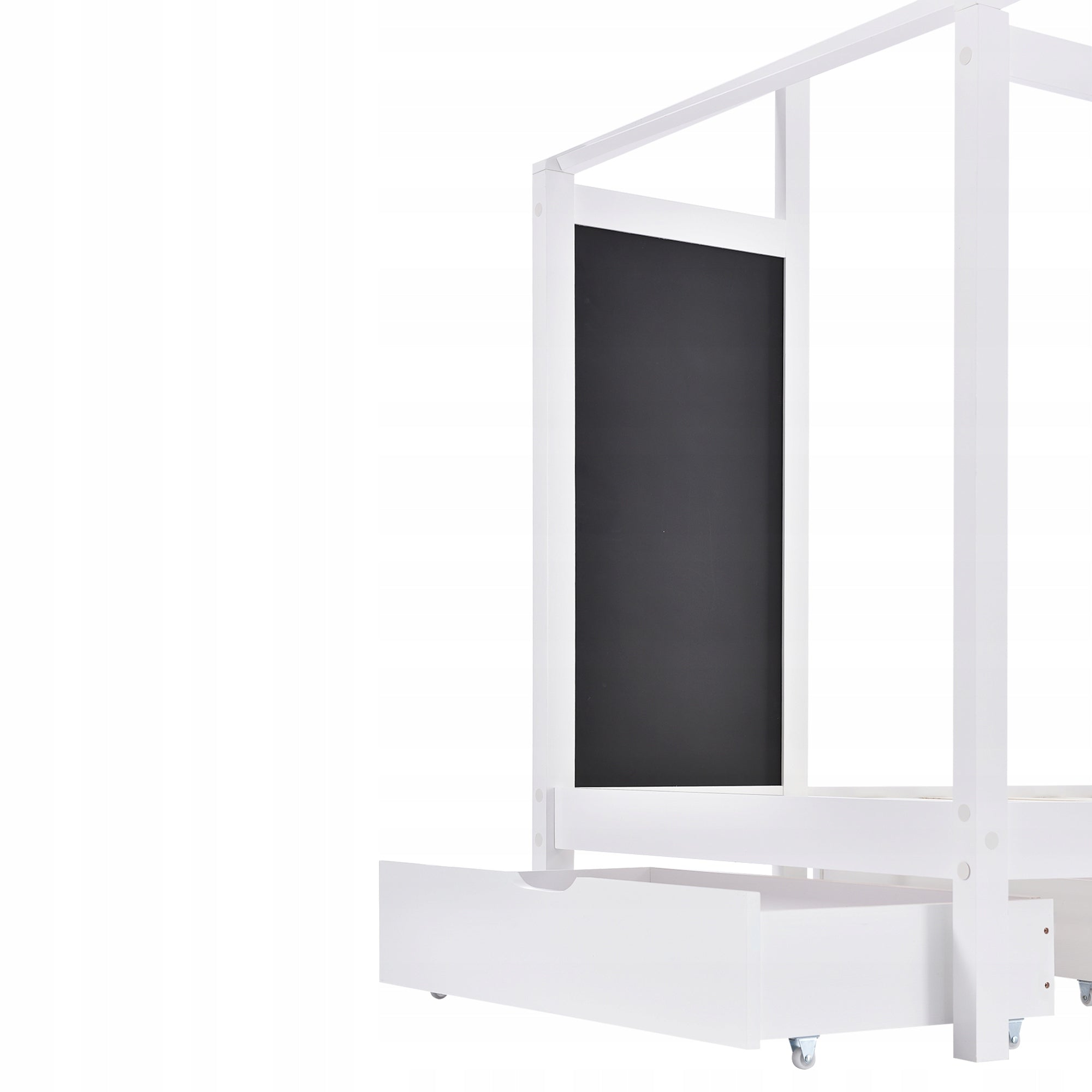 Letto singolo per bambini 90x200 - Xylo - Con lavagna e 2 cassetti, bianco senza materasso