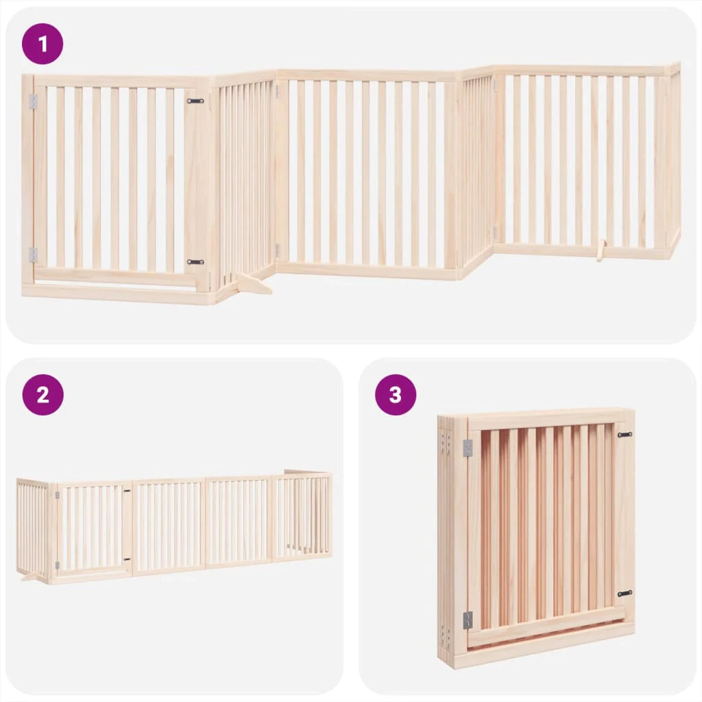 Cancelletto di sicurezza per cani con porta pieghevole 6 pannelli legno di pioppo marrone 02_0023018