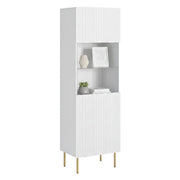 Vetrina Raccuja, Vetrinetta da soggiorno con anta e dettaglio in vetro, Rialzato da terra, 60x42 h183 cm, Bianco