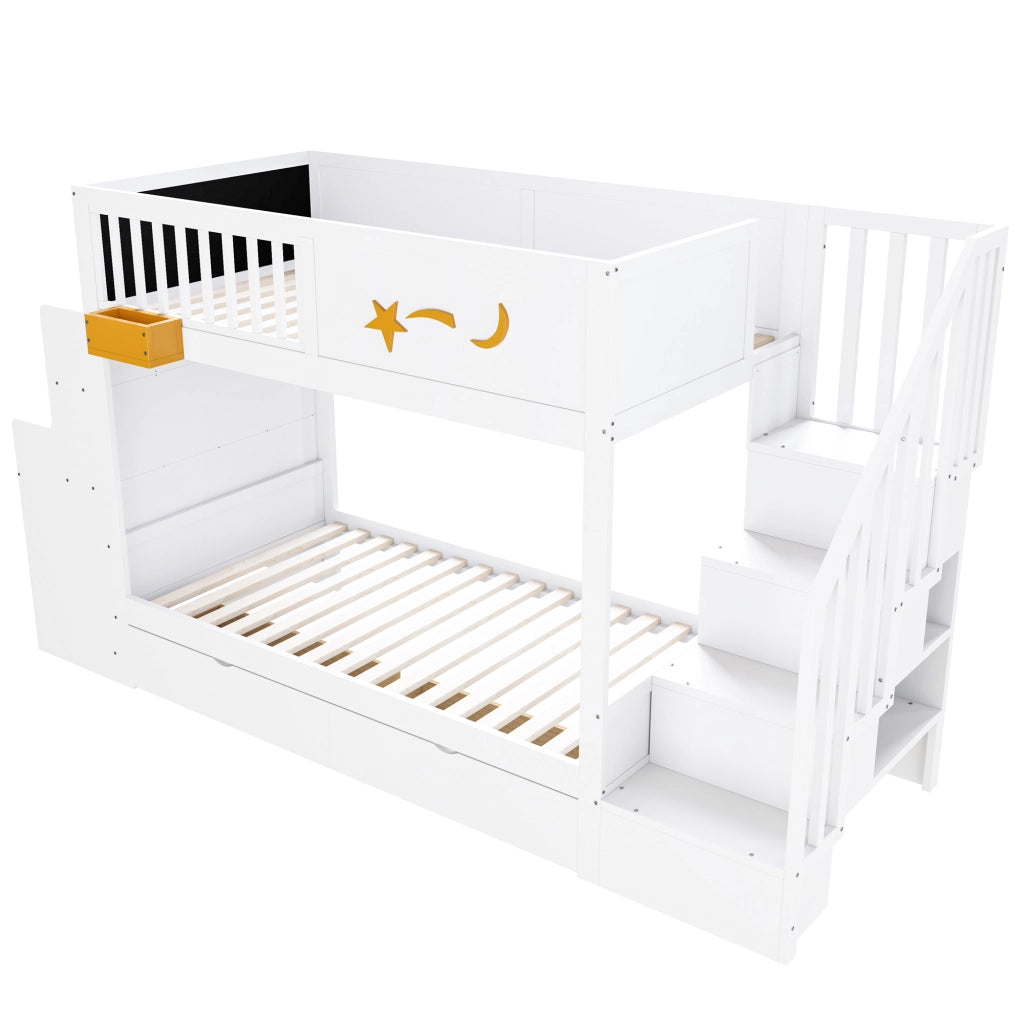 LETTO a castello 90x200 cm in legno massello di pino bianco con scrivania e scala