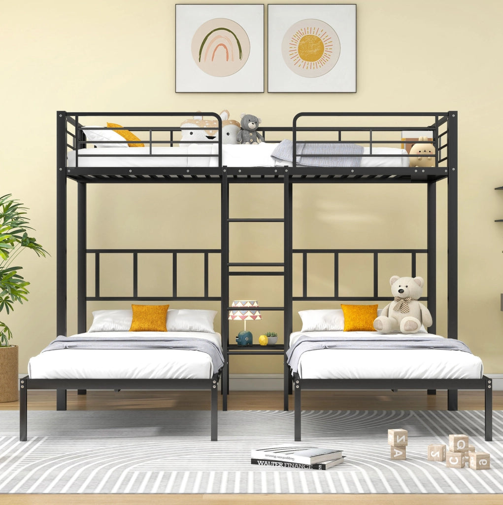 Letto a castello triplo in metallo nero 90x200 cm