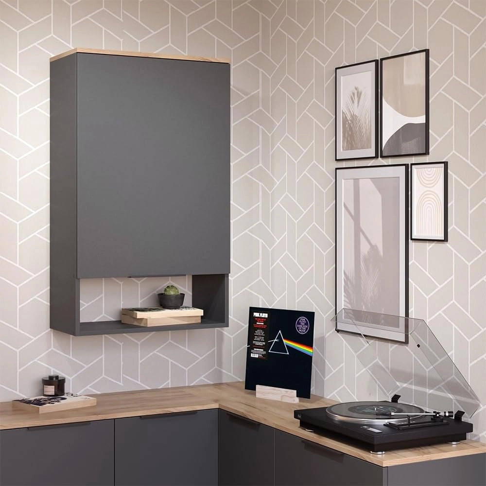 Credenza Wido, Antracite, con porta, adatto al montaggio a parete per bagno o cucina